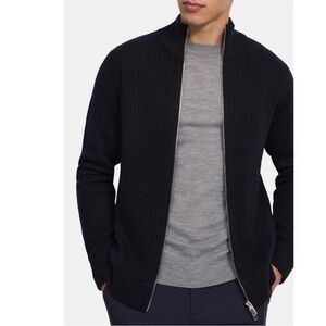 NWOT Theory Black Rovira Merino Wool Zip Up Sweater Size Large